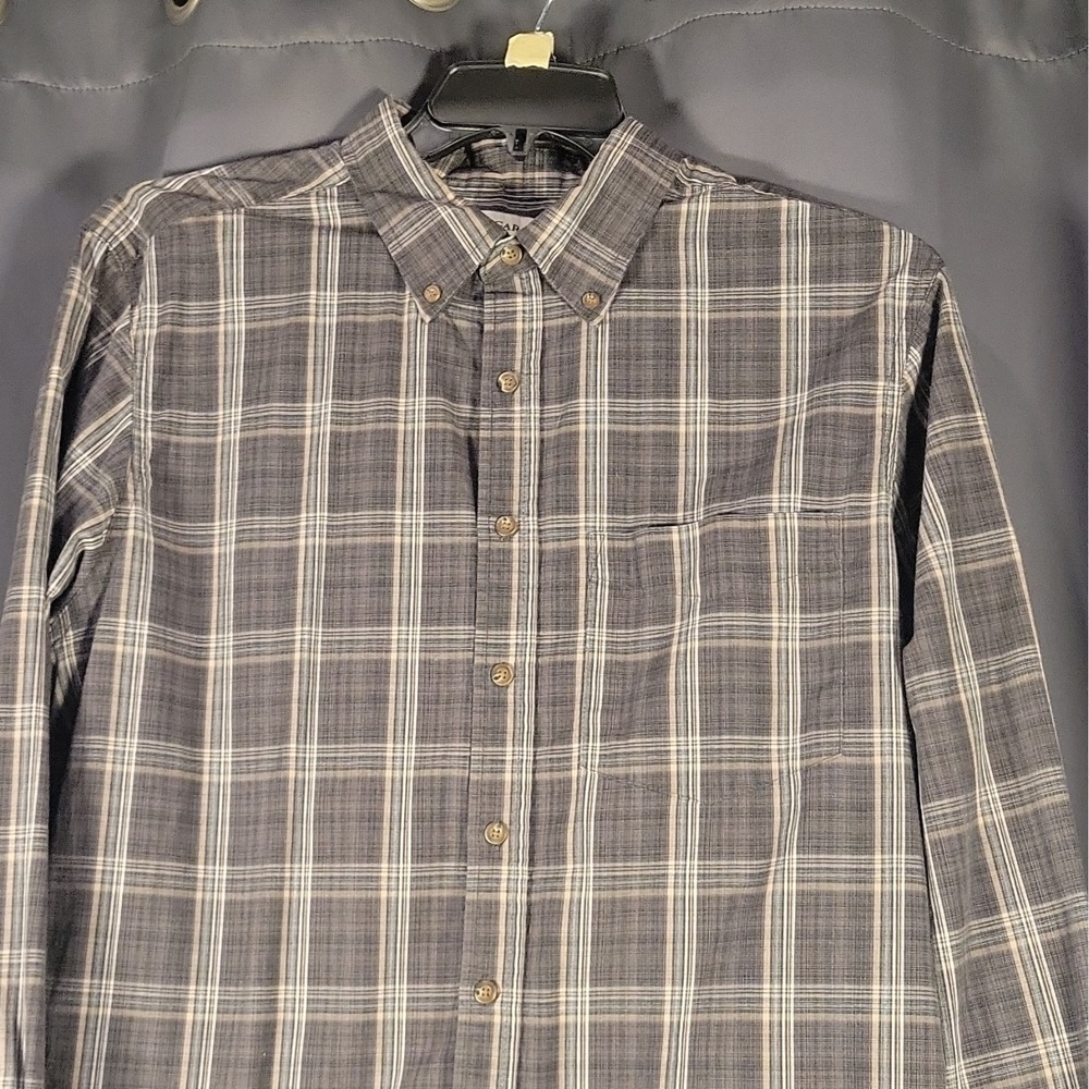 Haggar Men's Big & Tall LT Plaid Woven Cotton/Poly Button-Down Shirt Gray/White - Picture 3 of 14